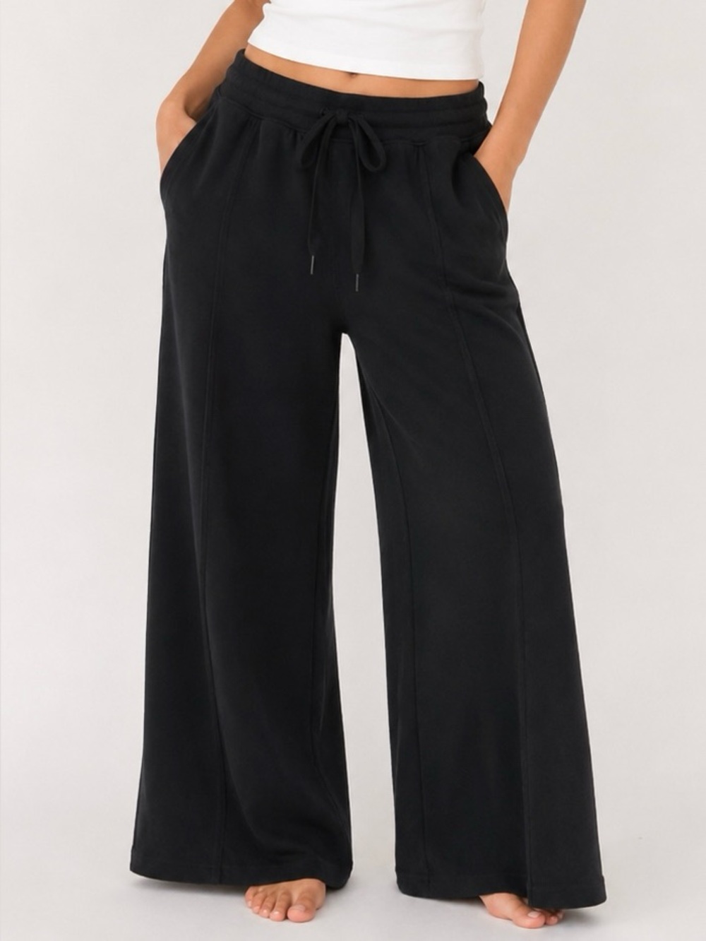 Aerie Black Chill Cotton Wide Leg Pants XS Refined Minimalism
